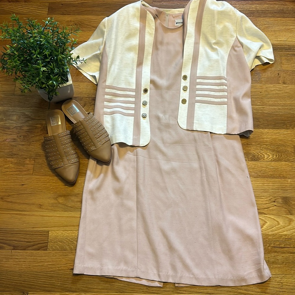 Perceptions Vintage Womens 12 Pink White Dress Jacket 2 piece Matching Set